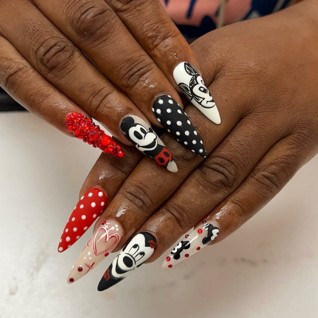 Stiletto Nails with a Mickey Mouse Twist