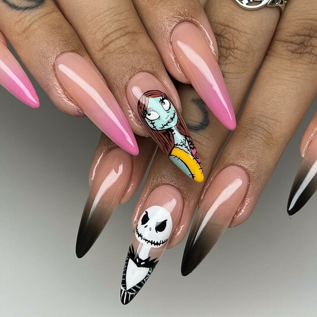 Stiletto Nude Nightmare Before Christmas Nails