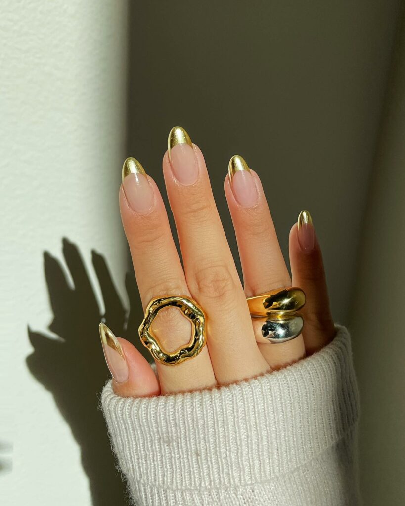 Subtle Almond Gold French Nails