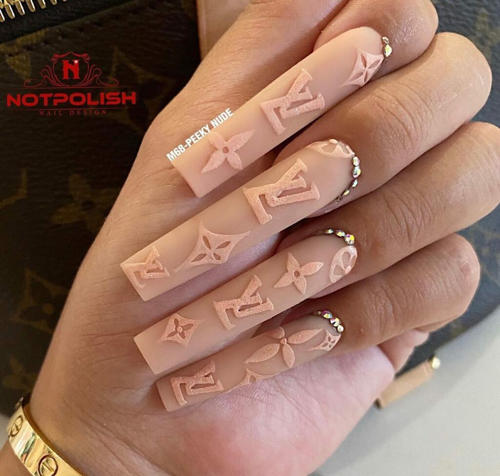 Textured Acrylic Ombré Nails with Louis Vuitton