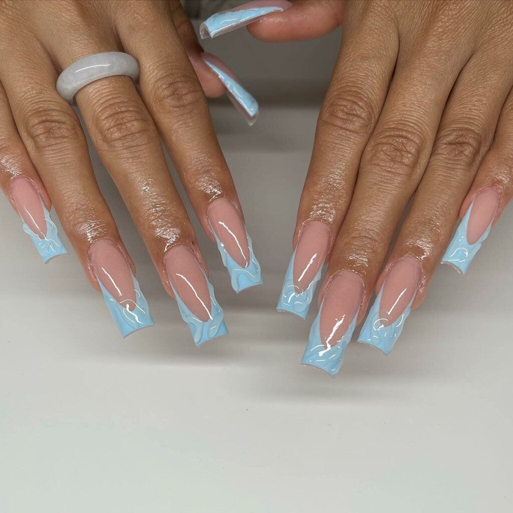 Dimensional Textured Baby Blue Coffin Nails