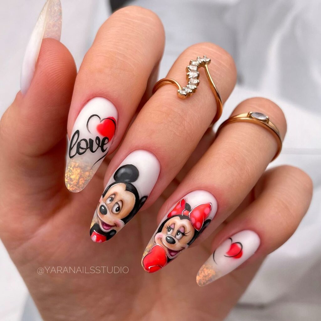 Valentine-Themed Mickey Mouse Nails