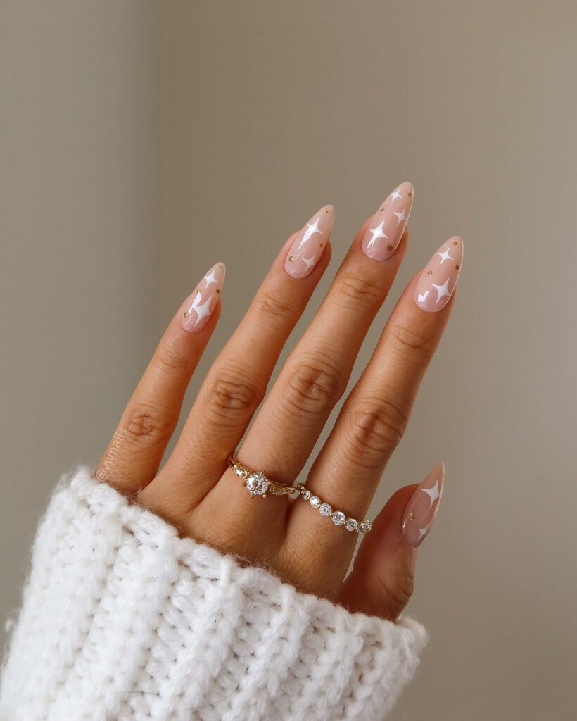 Gold-Infused White Almond Nails