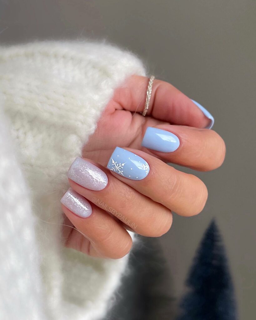 Winter Baby Blue Glitter Nails