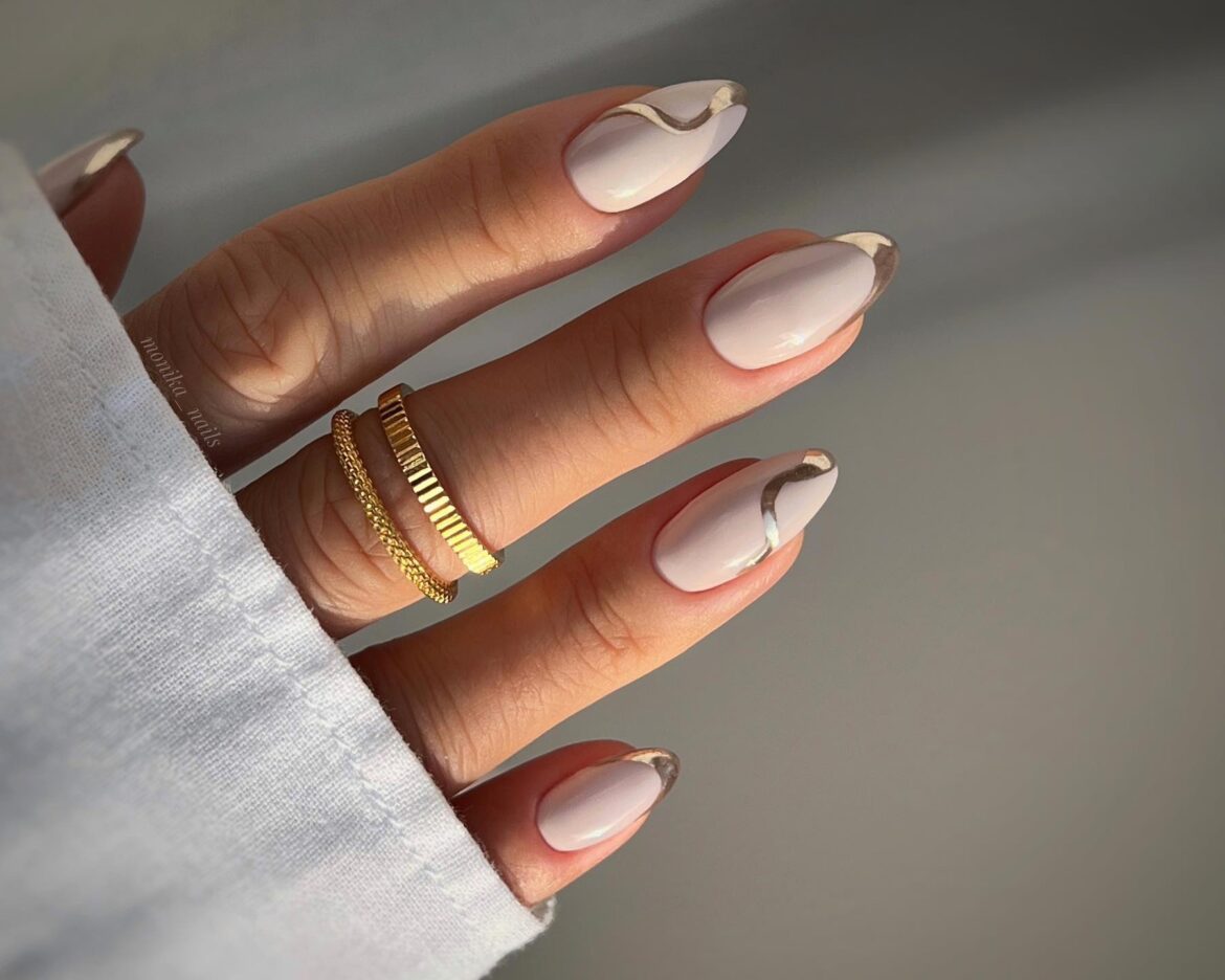 chrome swirl french tip nails