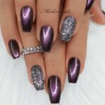 deep purple nails with glitter