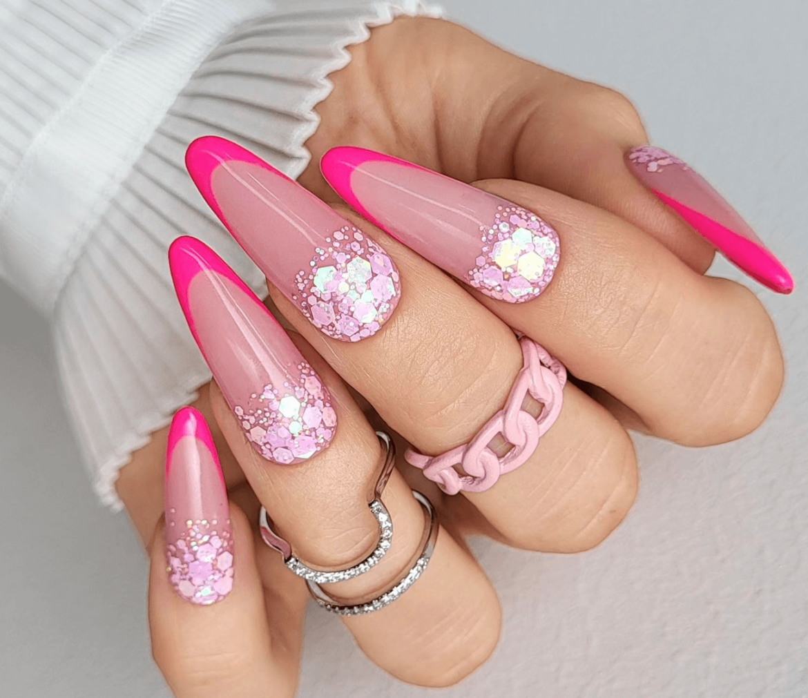 Elegant Hot Pink French Nails