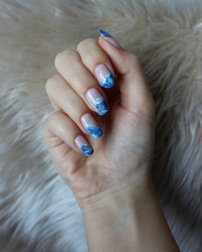 Blue And White Wave Nails Design