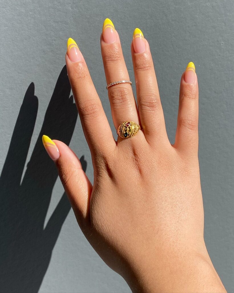 Double French Yellow Almond Nails