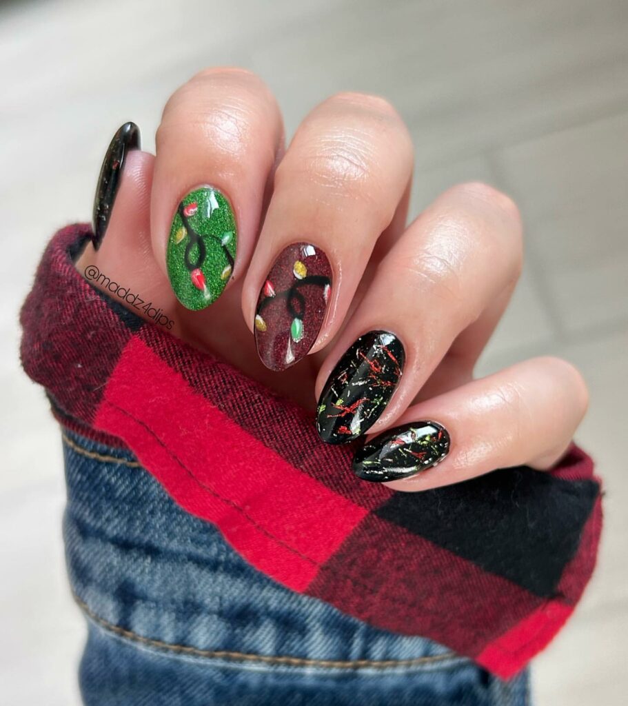 Colorful Christmas Light Nails