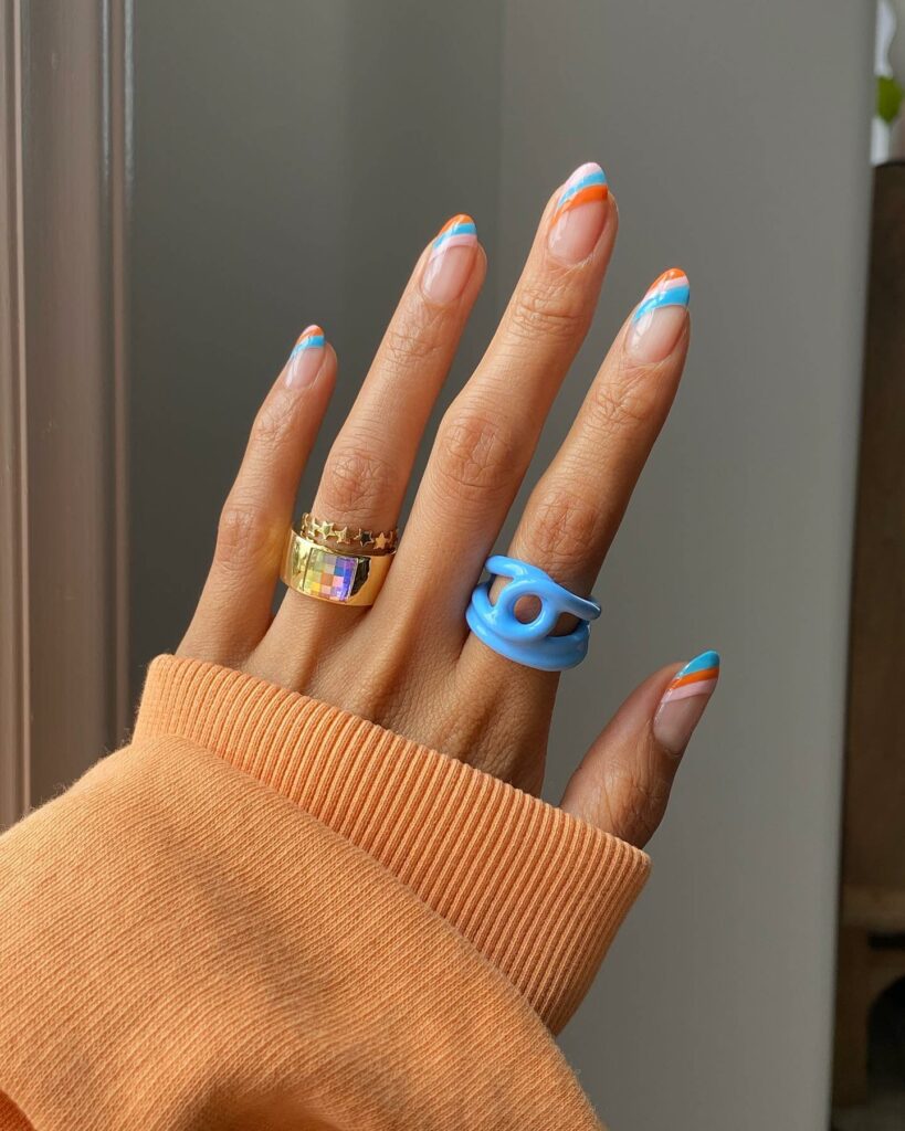 Orange And Blue French Nails