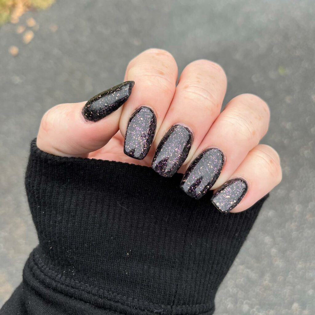 Black Square Nails With Pink Glitter