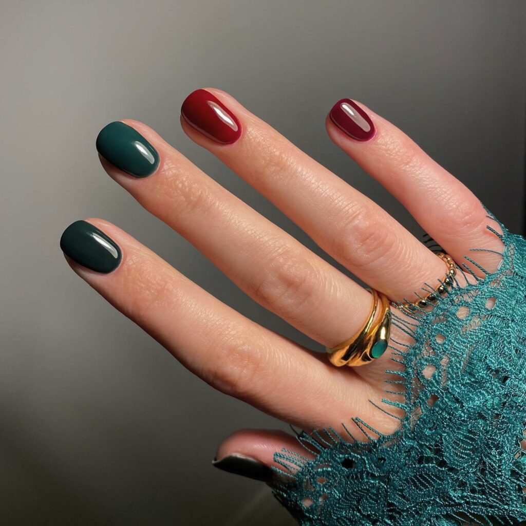 Green And Red Christmas Statement Nails