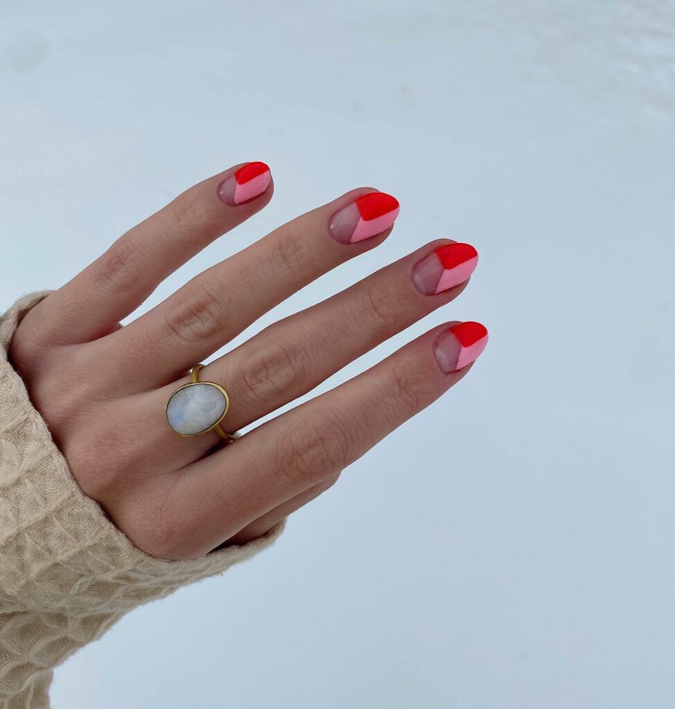 Red And Pink Negative Space Nails 
