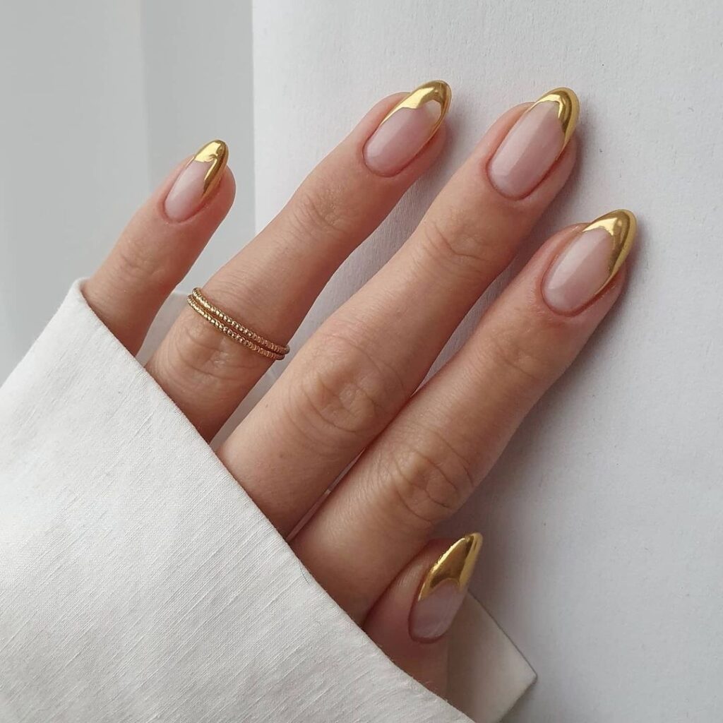 Gold French Christmas Statement Nails