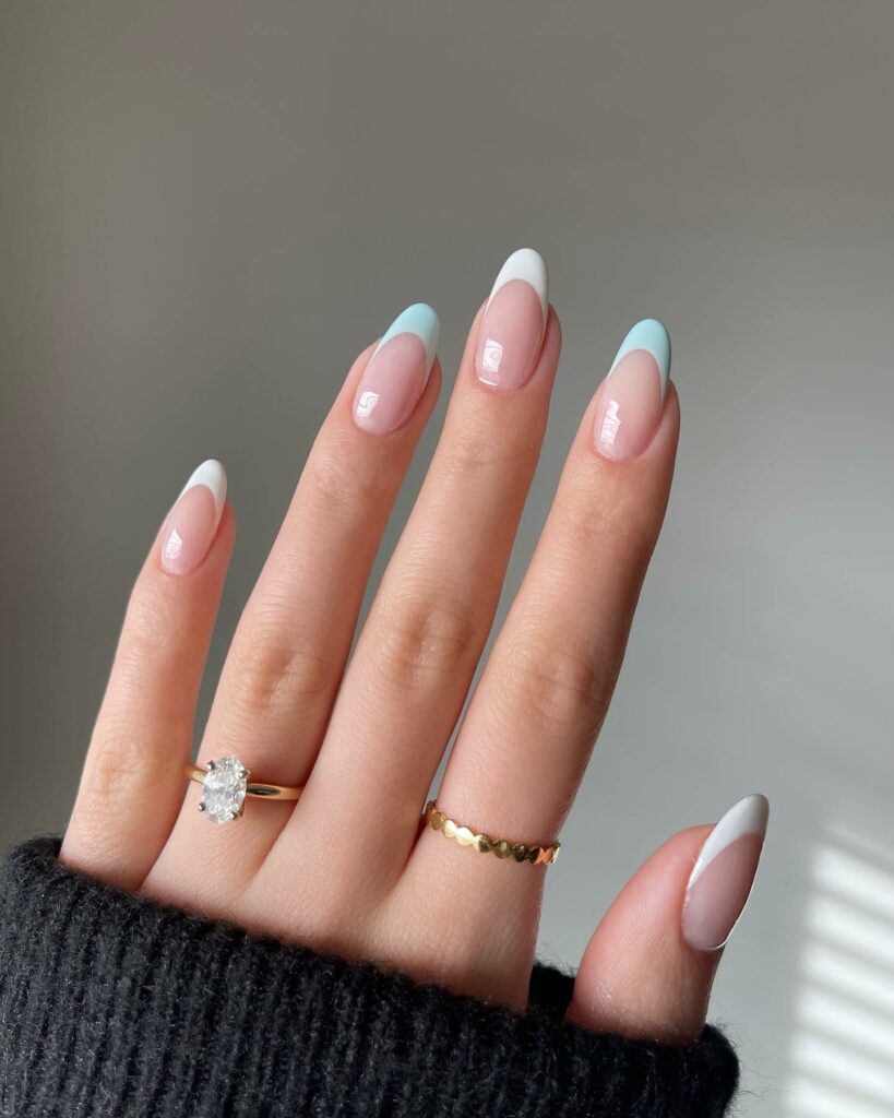 Light Blue And White French Tip Nails