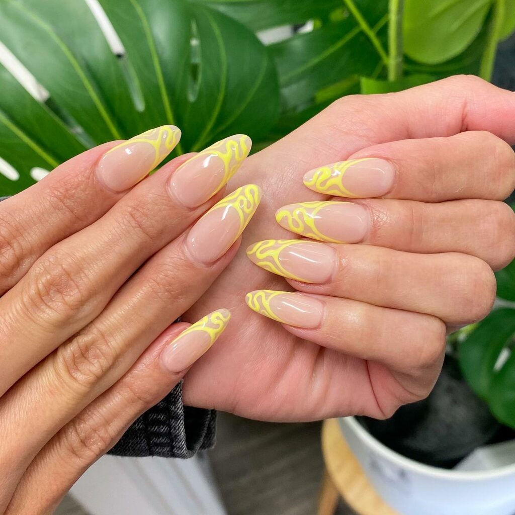 Swirly Yellow French Nails