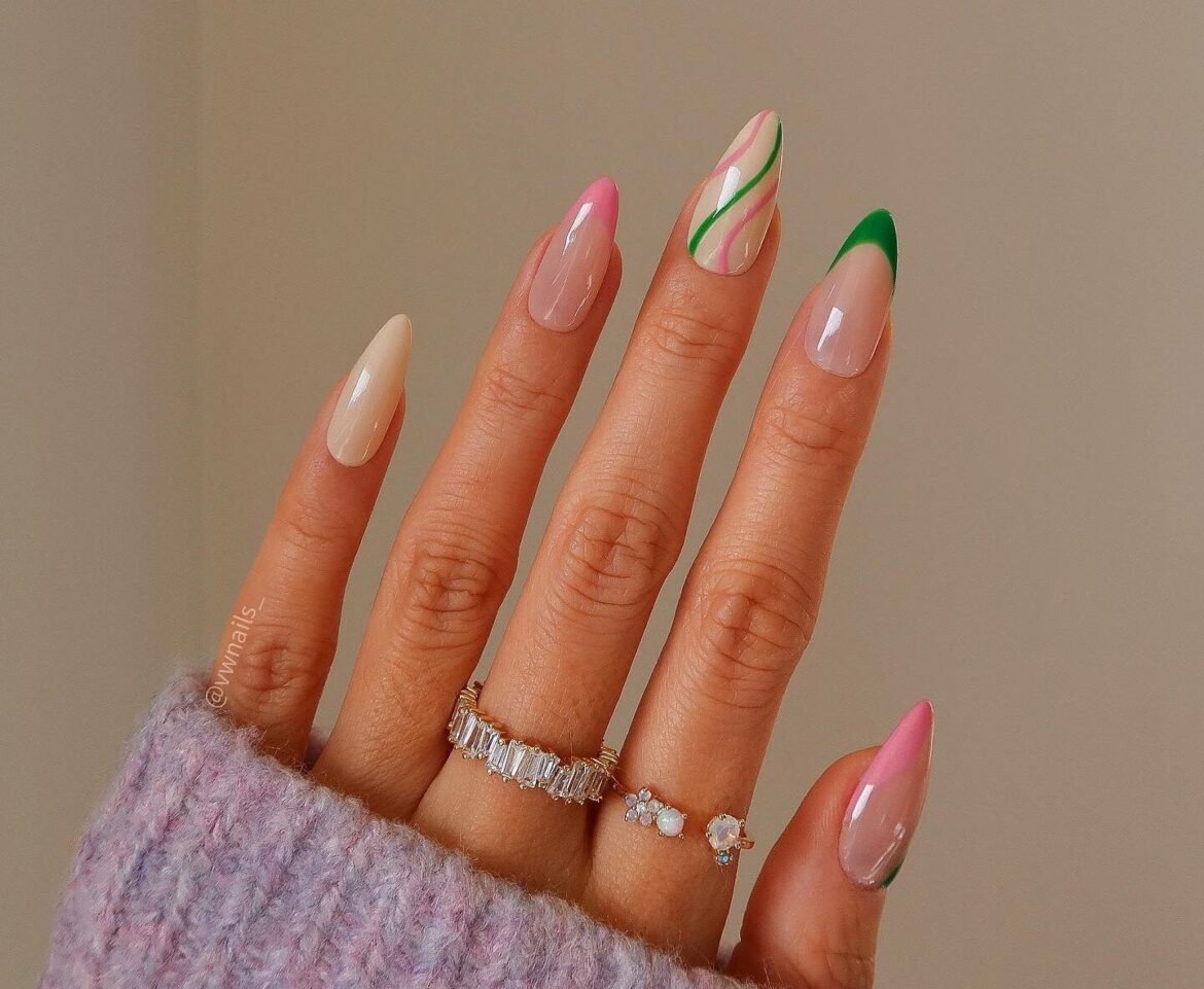 Pink And Green Nails