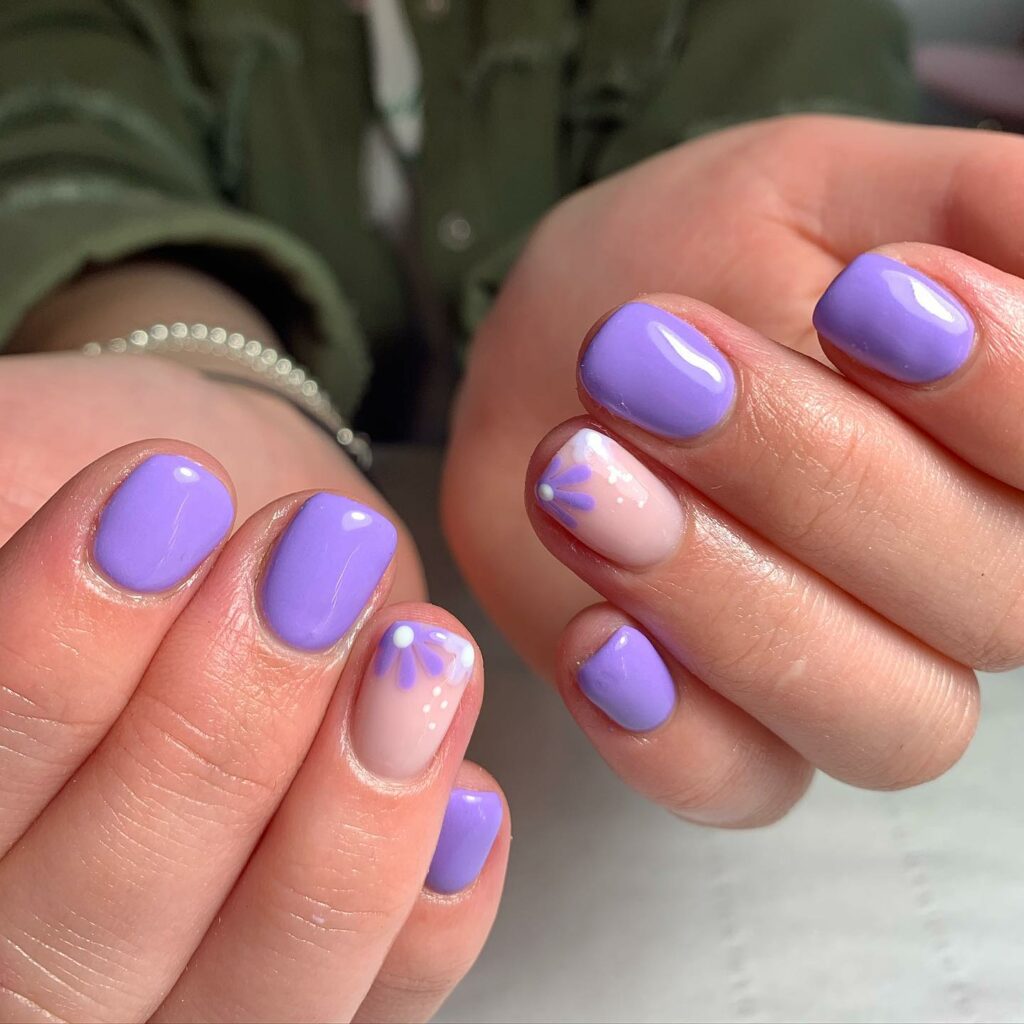 Short Purple Accent Nails