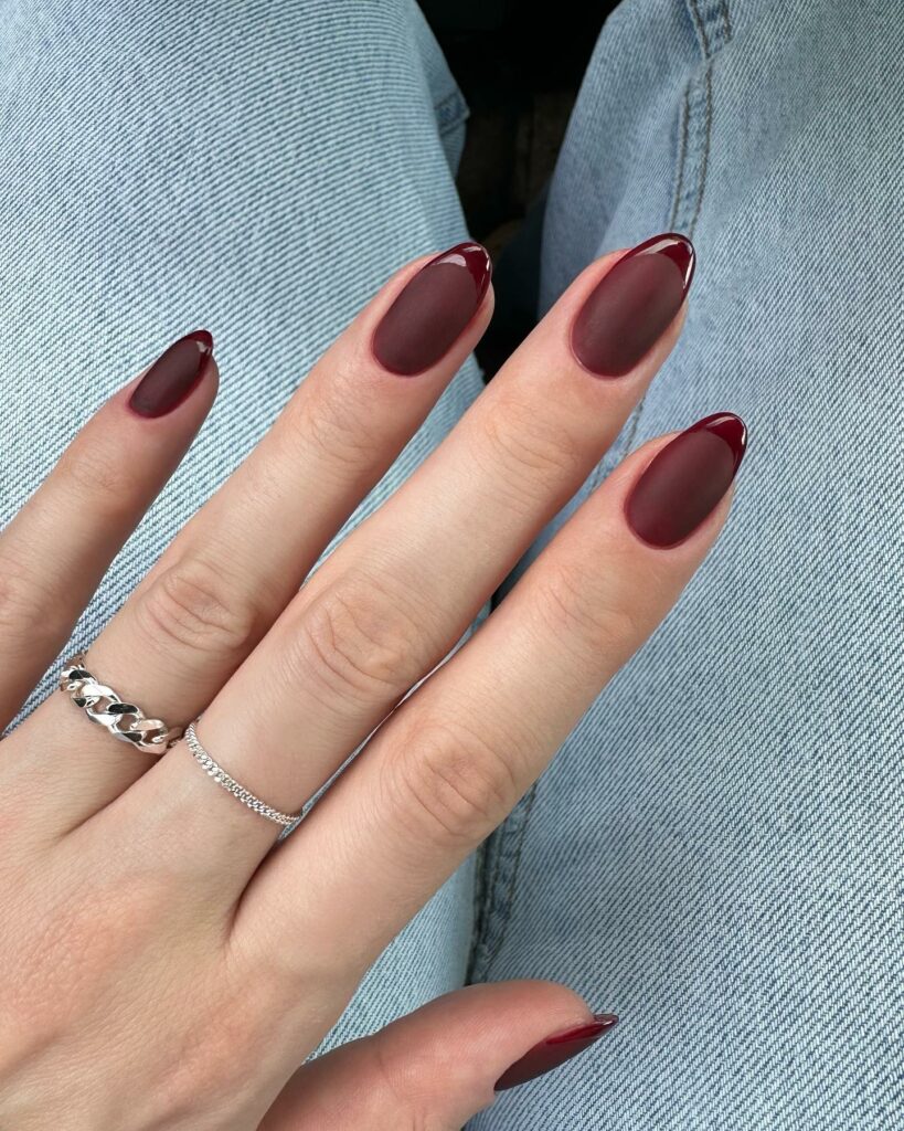 Red Velvet Matte Nails With Glossy Tips