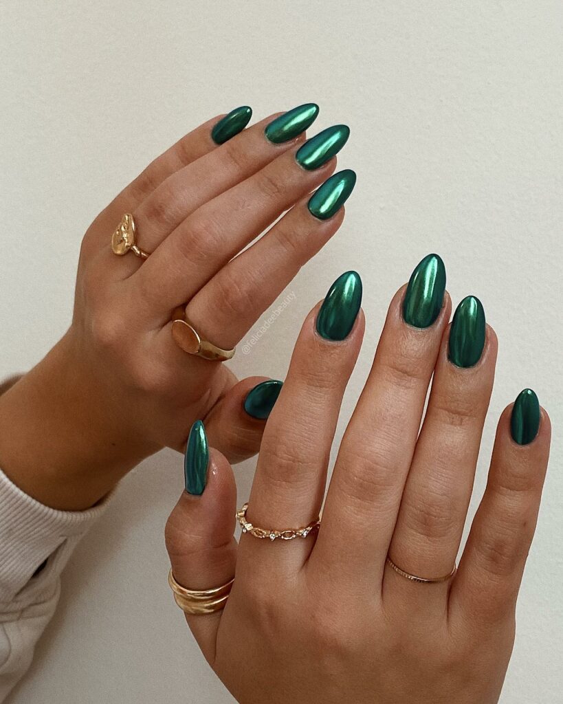 Emerald Green Chrome Nails