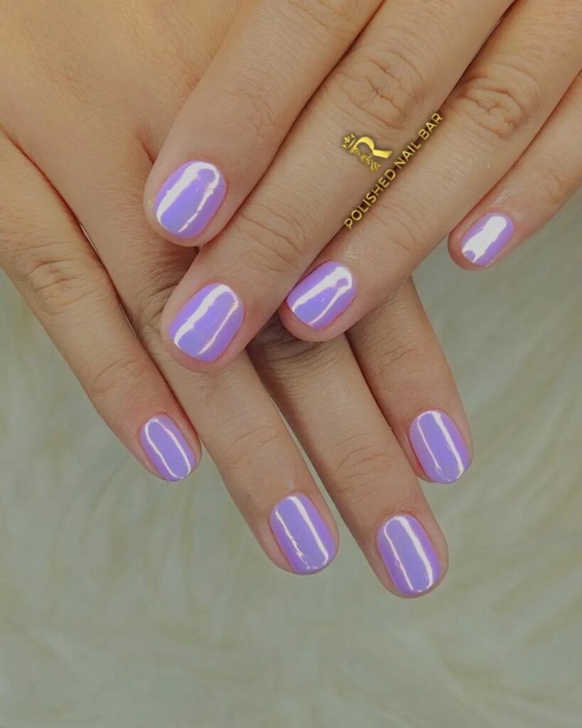 Glossy Short Purple Nails