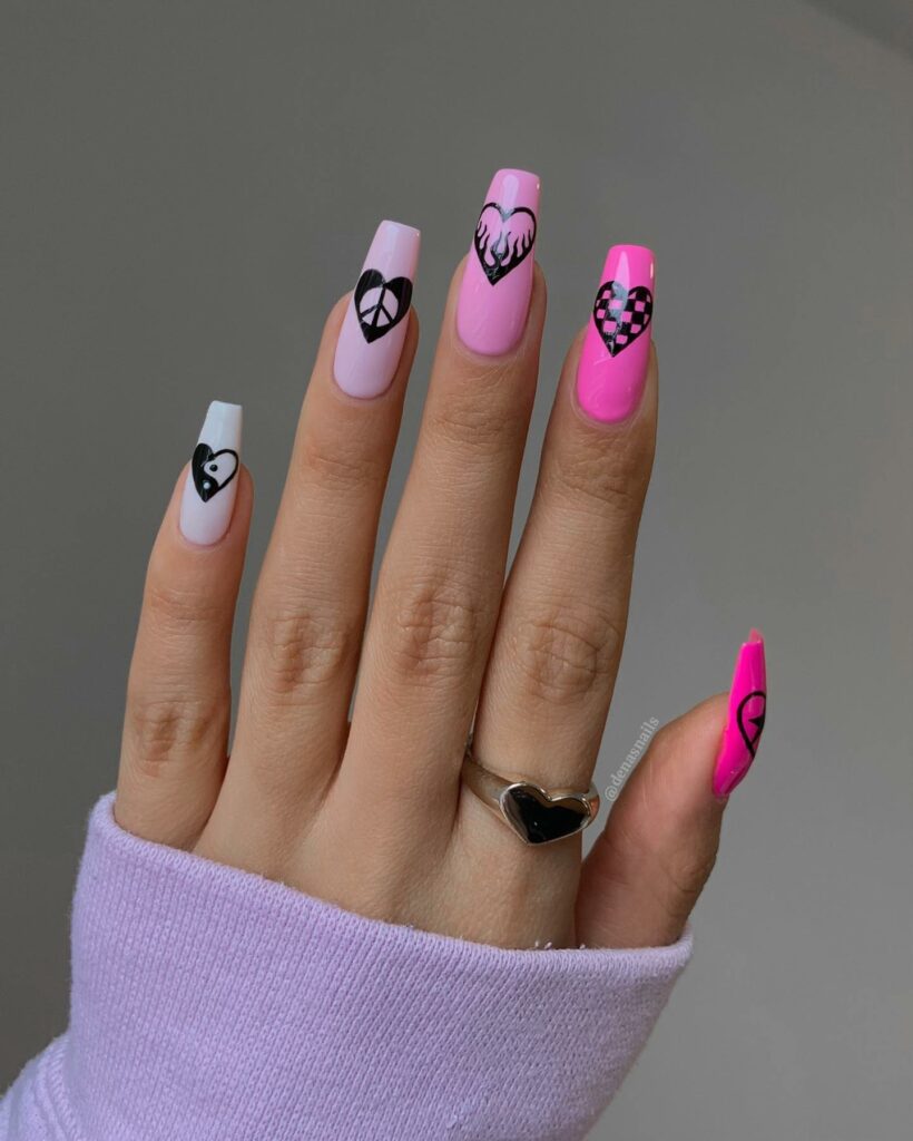 Heart Design On Pink Series Ombre Coffin Nails