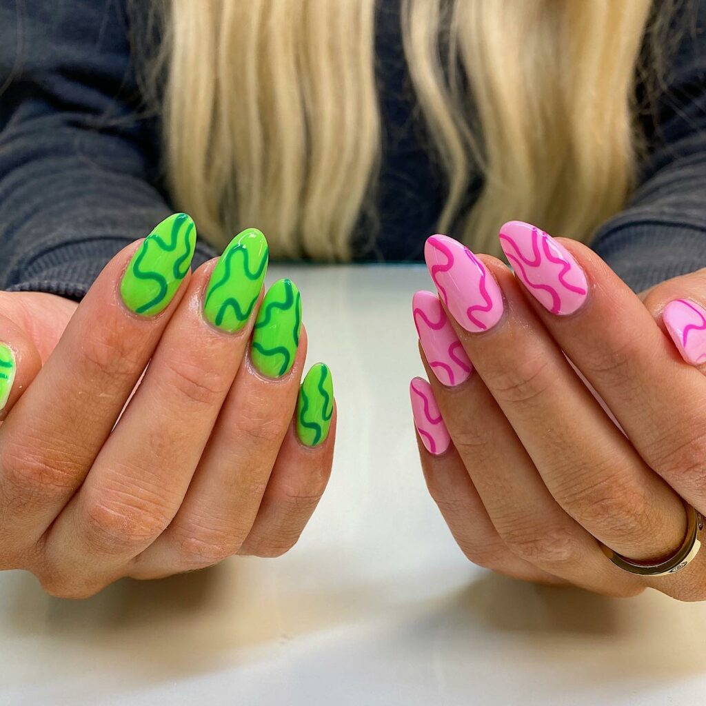 Pink And Green With Swirl Design