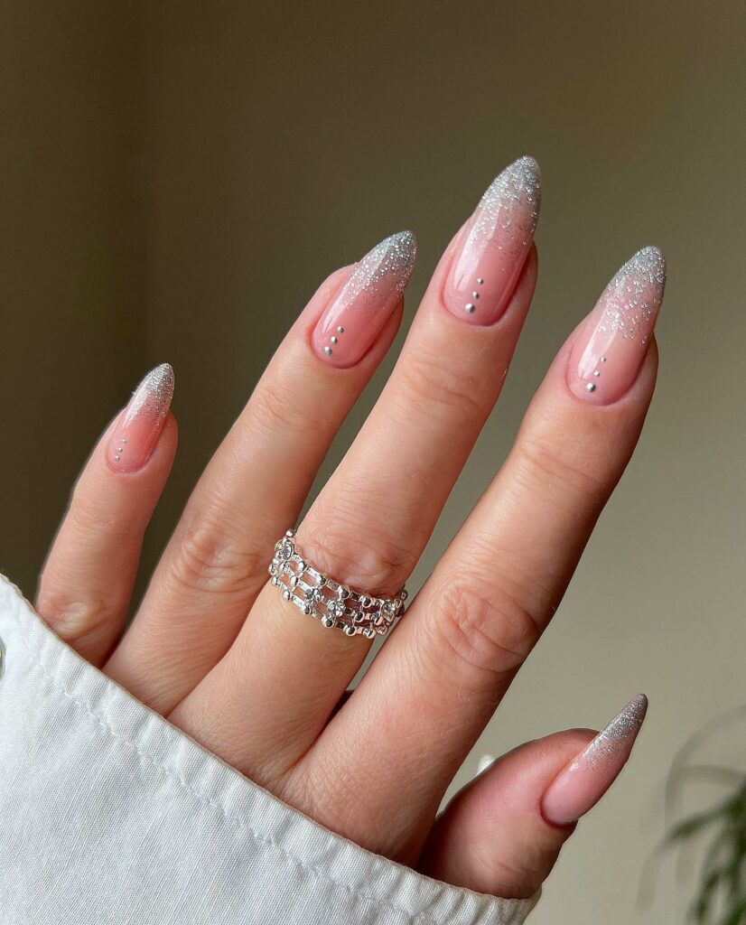 Silver Glitter French Christmas Statement Nails