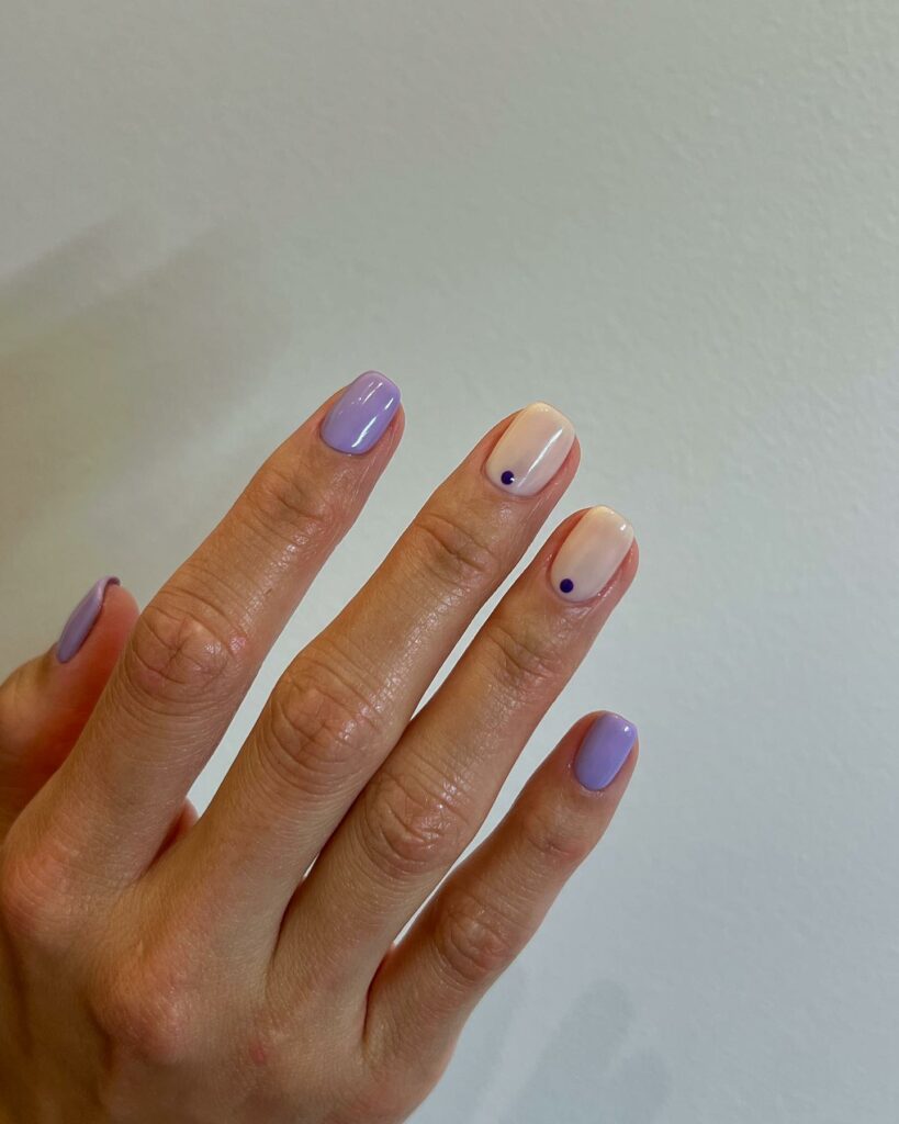 Purple And Cream Short Nails
