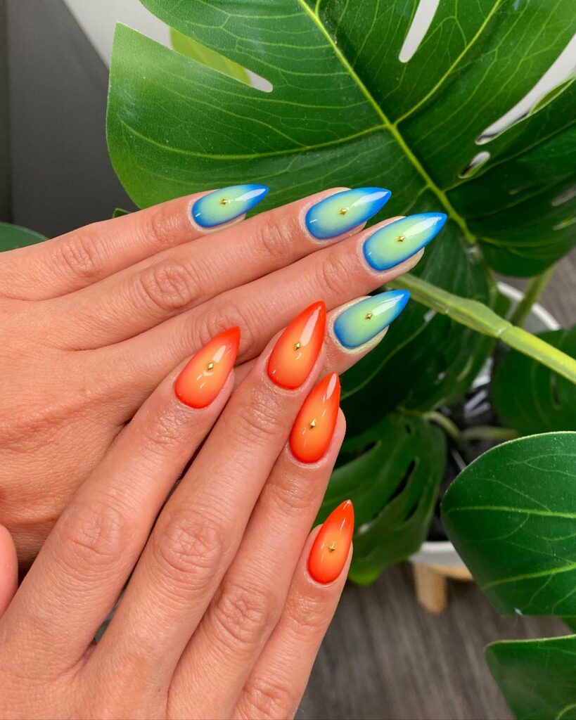 Blue And Orange Aura Nails