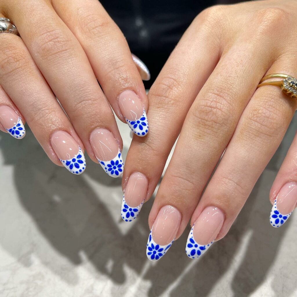 Blue And White Porcelain French Nails
