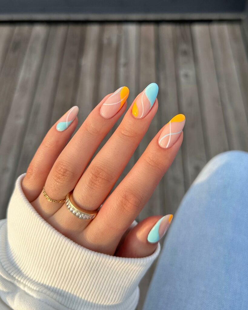 Orange And Blue Matte Abstract Nails