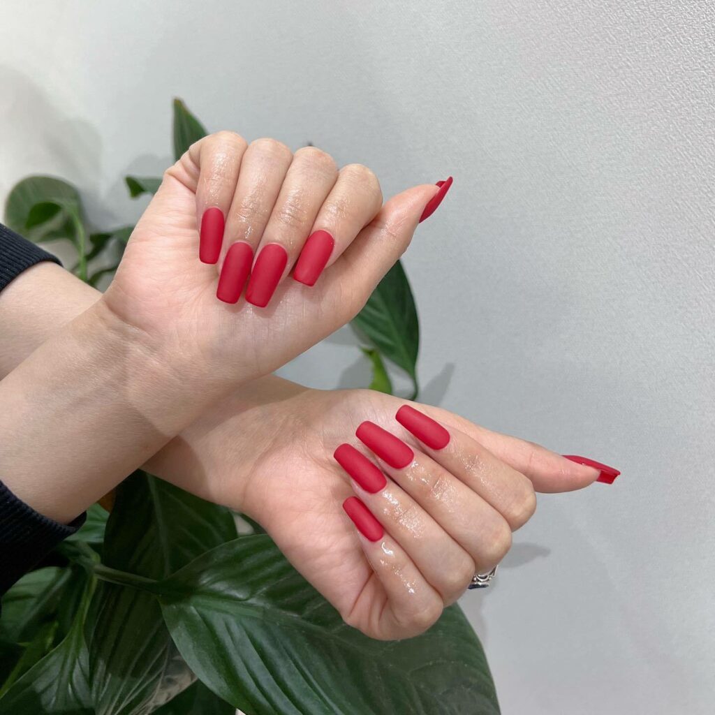 Basic Red Matte Square Nails