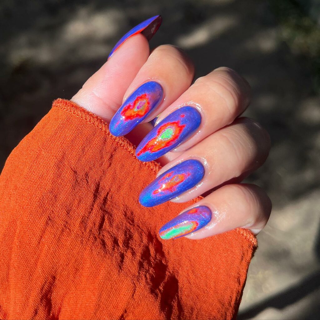 Orange And Blue Thermal-Inspired Nails