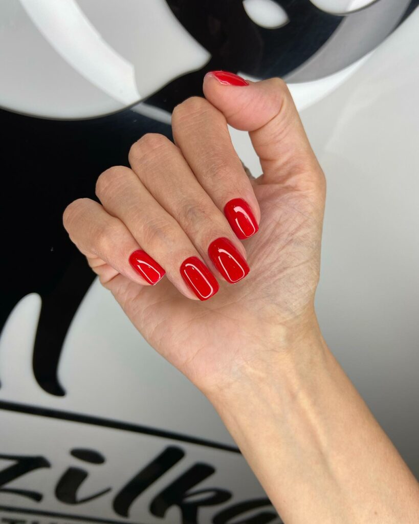 Short Hot Red Square Nails