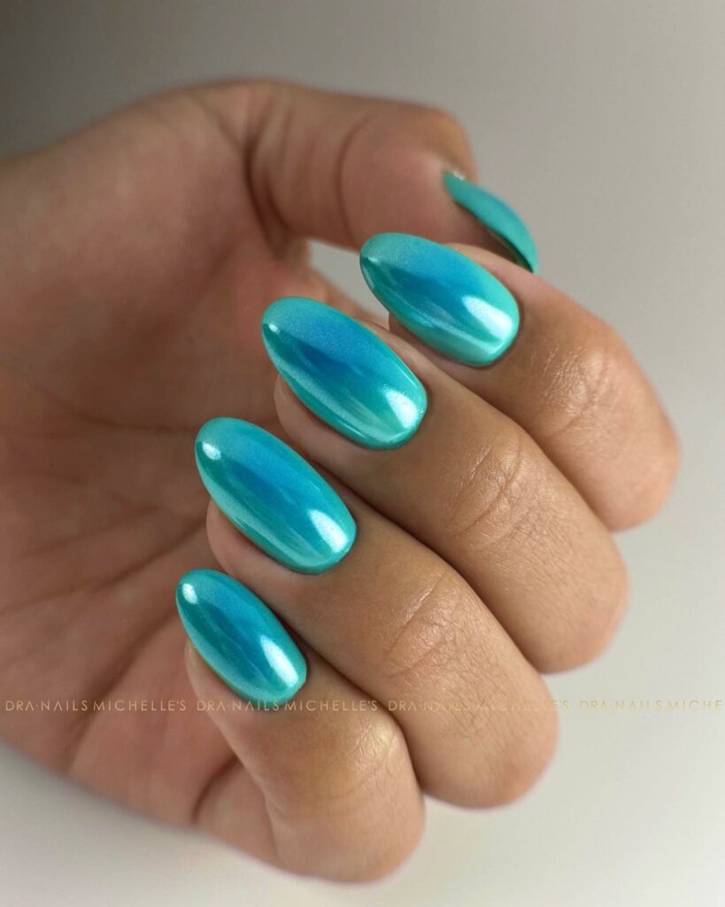 Blue Green Chrome Nails