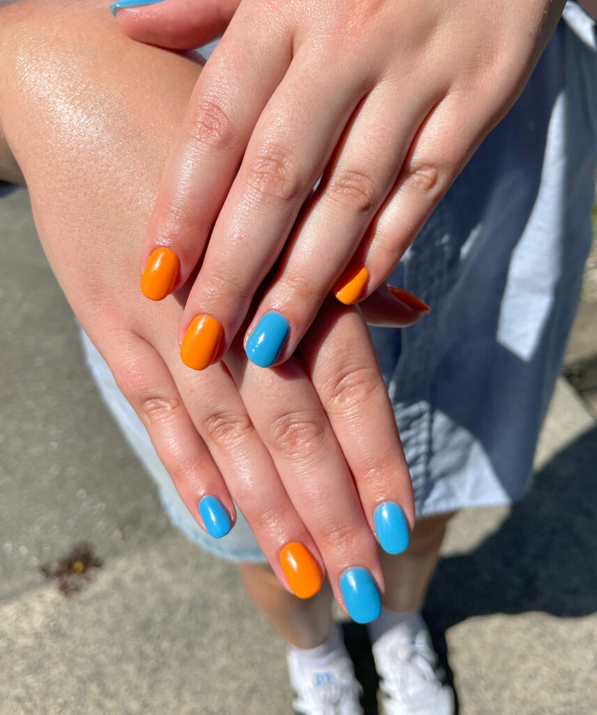 Simple Orange And Blue Nails