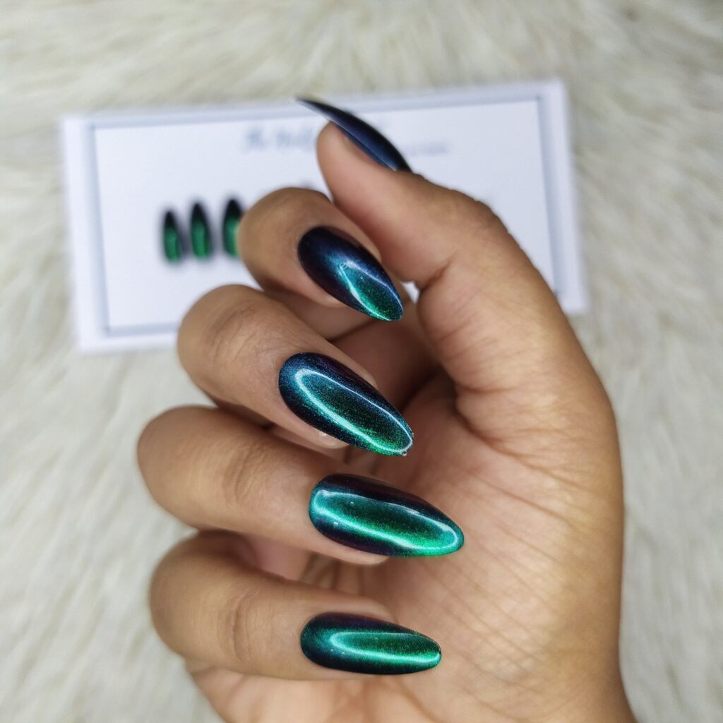 Green And Black Chrome Nails