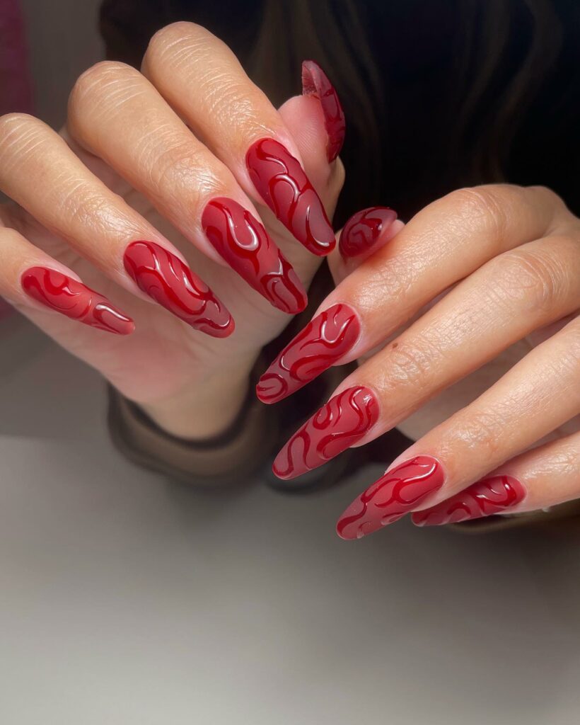Red Matte With Glossy Swirl Design