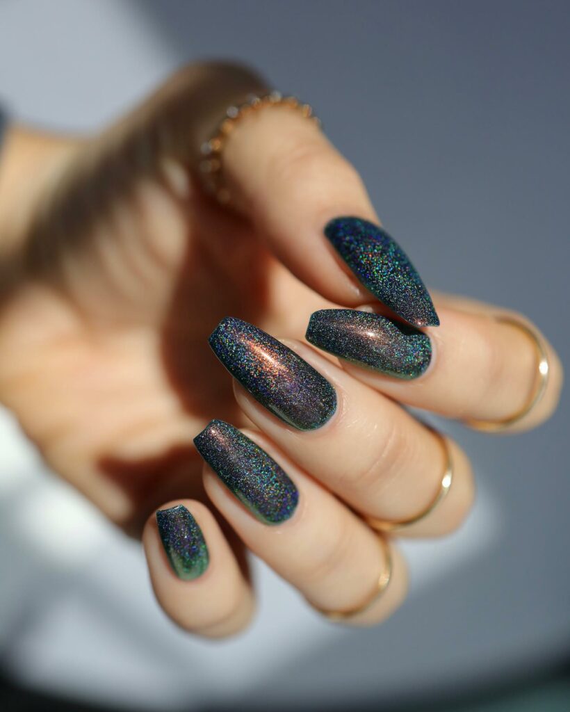 Black Coffin Nails With Colorful Glitter