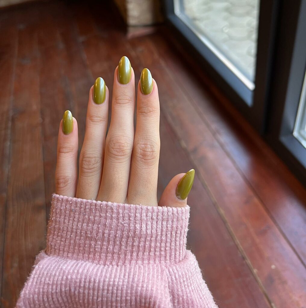 Army Green Chrome Nails