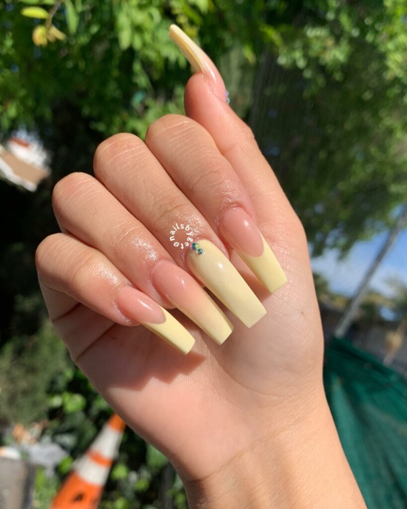 Yellow French And Ombre Long Nails