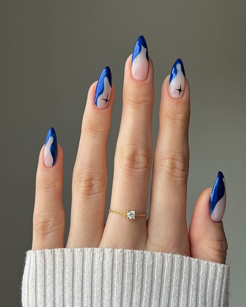 Abstract French Blue Christmas Nails