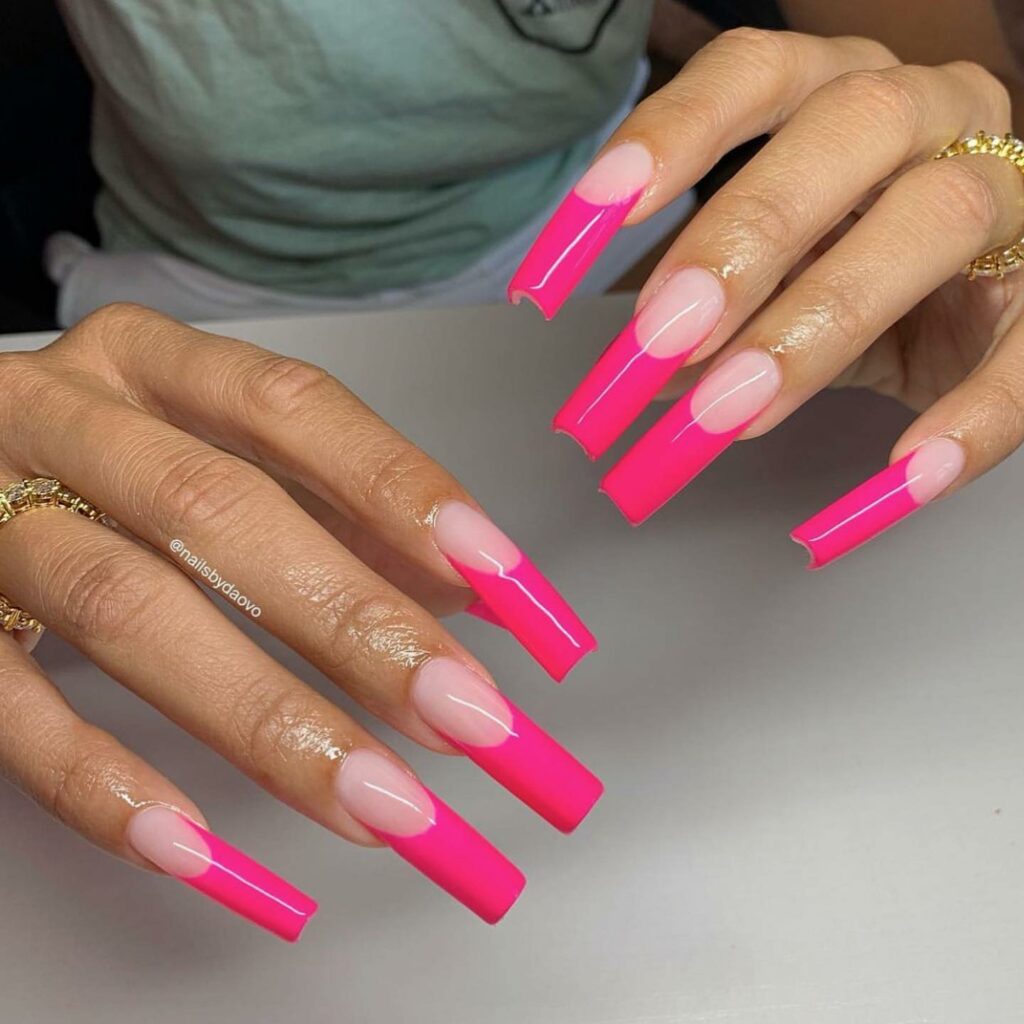 Acrylic Hot Pink French Nails