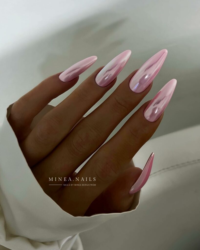 Delicate Touch of Almond Pink Chrome Nails