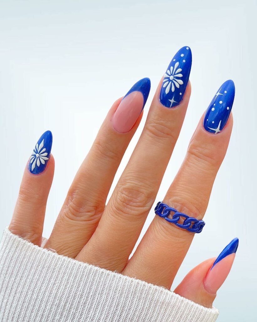 Almond Royal Blue Christmas Nails