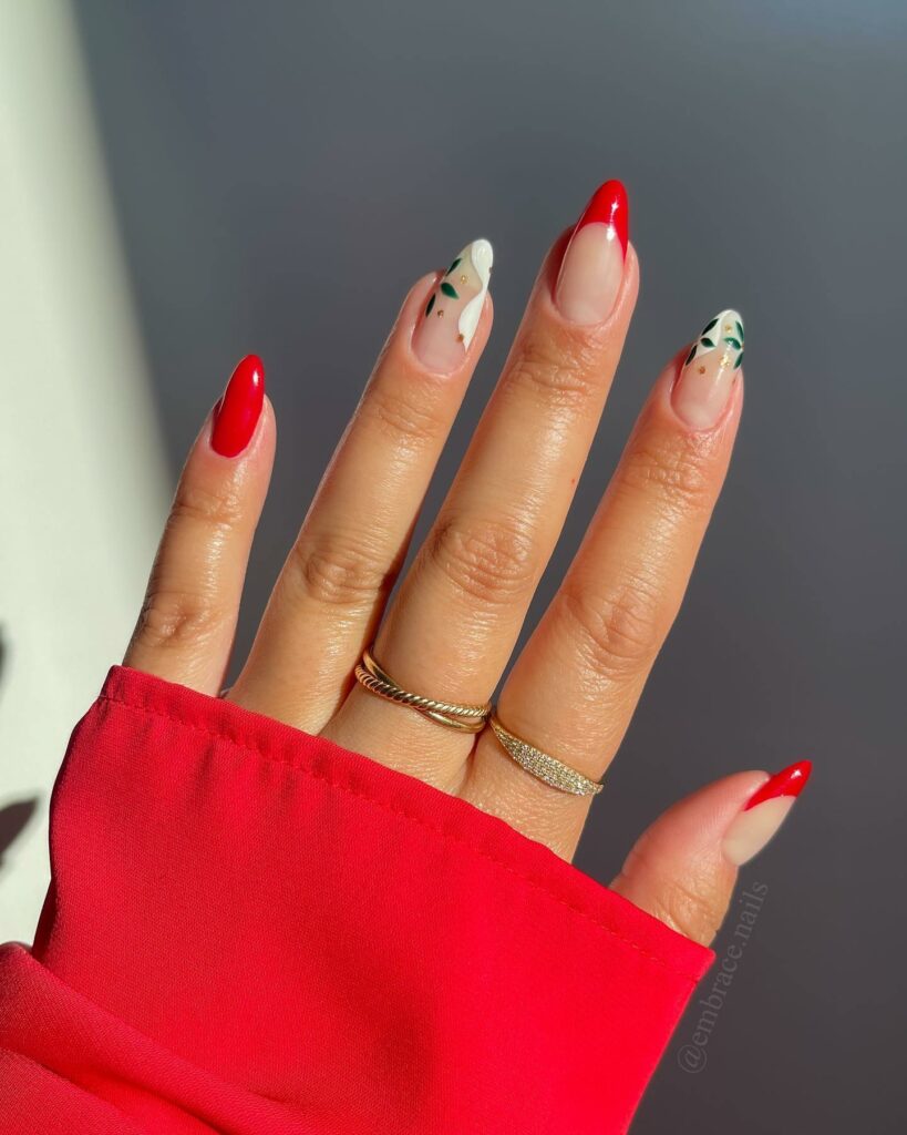 Bold Red and Mistletoe Nails