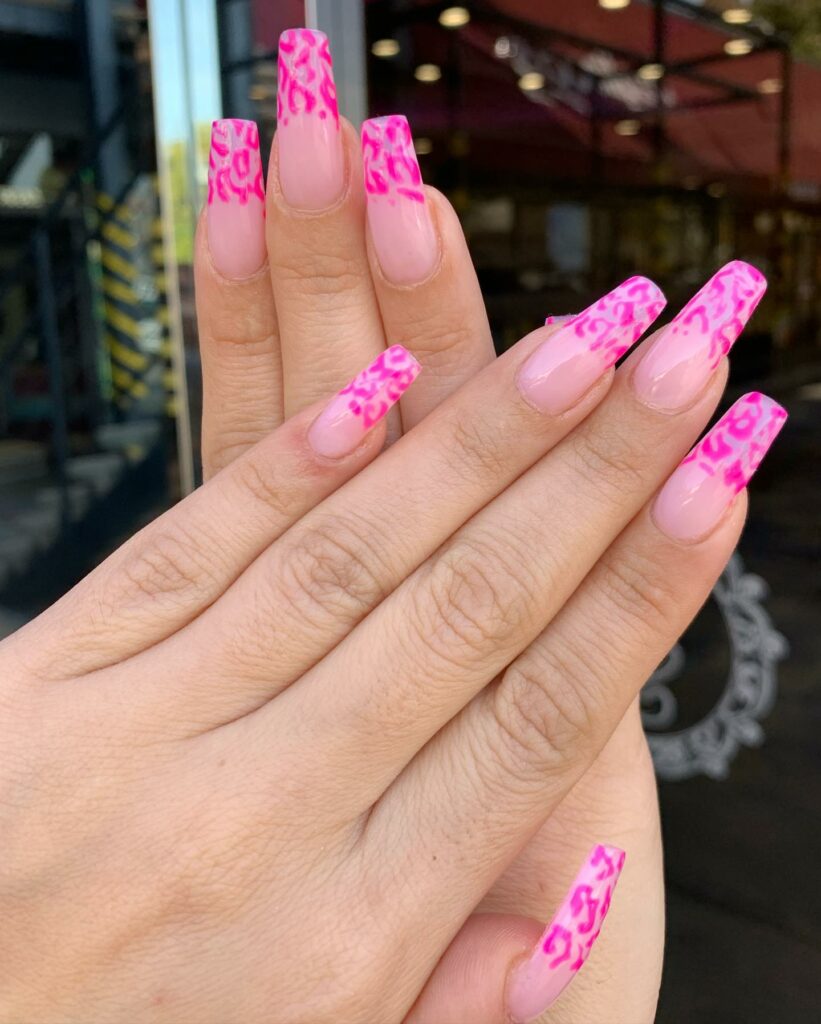 Cheetah Inspired Hot Pink French Nails