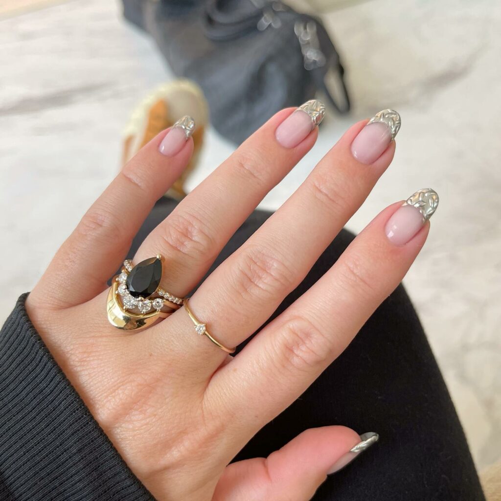 Chrome Silver French Nails